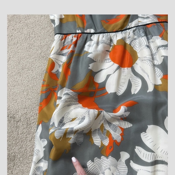 Anthropologie Moulinette Soeurs Silk Dress Empire Waist Grey Orange A-Line Fit 6 - Picture 9 of 16